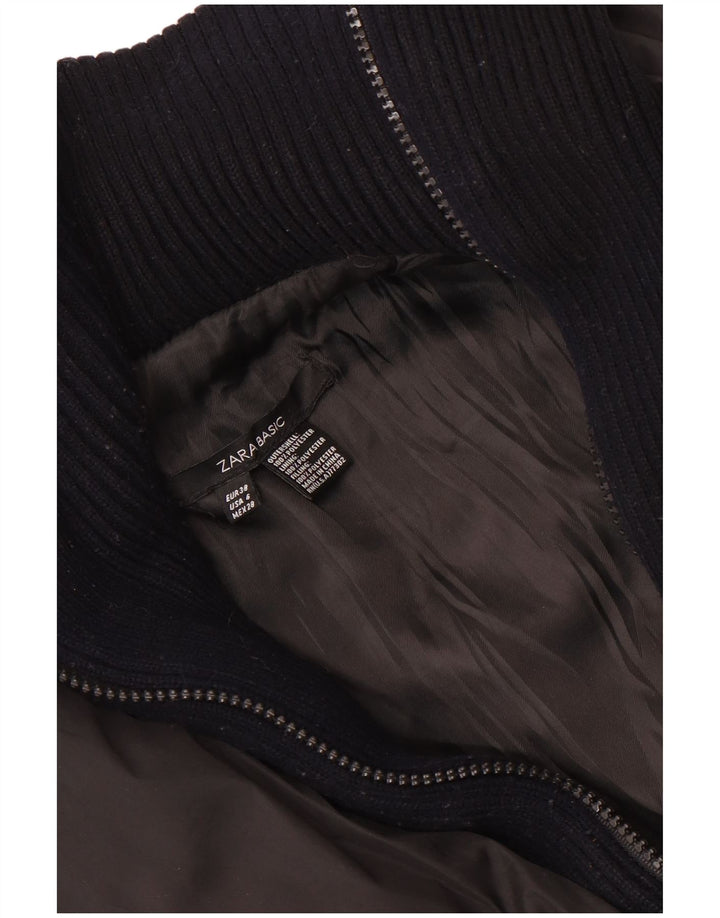 Zara Damen Crop Wattierte Jacke EU 38 Small Schwarz Polyester