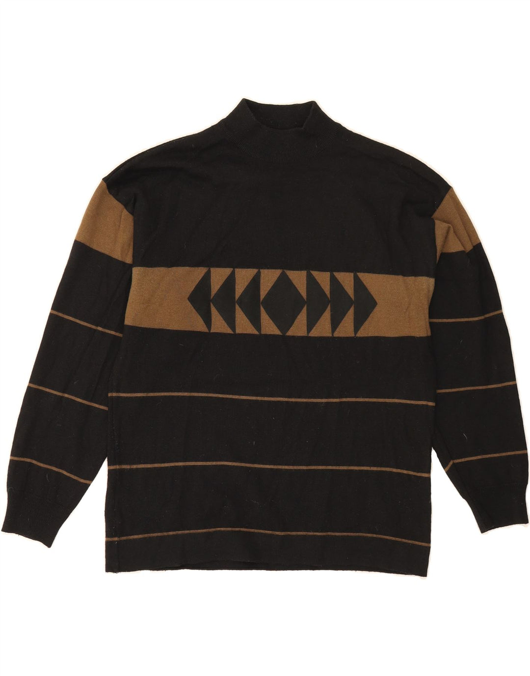 VINTAGE Womens Turtle Neck Jumper Sweater UK 14 Medium Black Striped Vintage Vintage and Second-Hand Vintage from Messina Hembry 