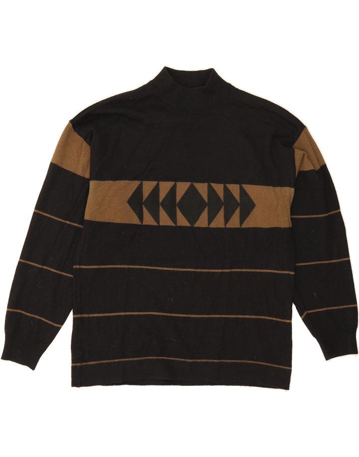 VINTAGE Womens Turtle Neck Jumper Sweater UK 14 Medium Black Striped Vintage Vintage and Second-Hand Vintage from Messina Hembry 