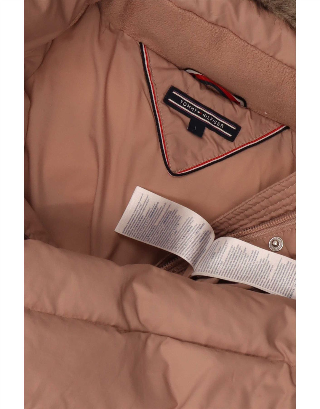 Tommy Hilfiger Wattierter Damenmantel mit Kapuze, UK 14, Größe L, rosa, Polyester