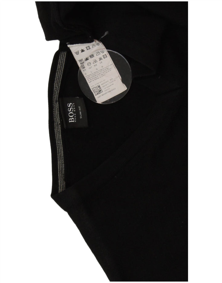 HUGO BOSS Herren Slim Fit V-Ausschnitt Pullover Pullover Große schwarze Wolle