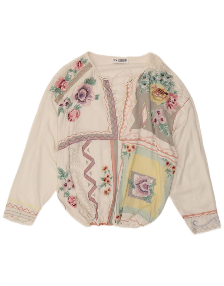 Together Womens Pullover Shirt UK 18 XL Off White Floral Viskose