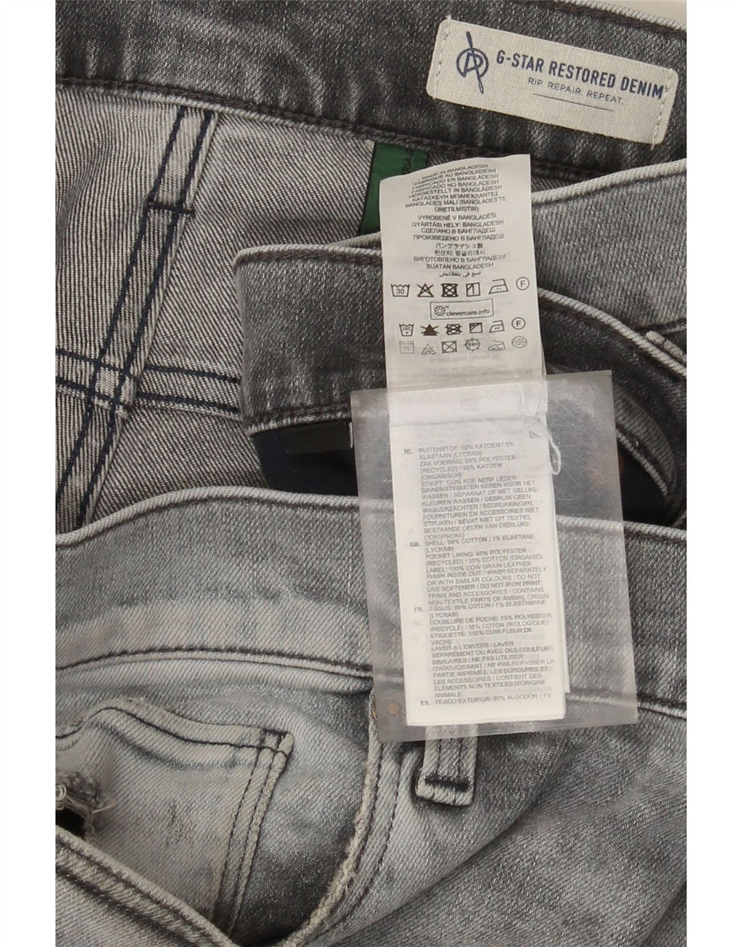 G-Star Herren 3301 Distressed Slim Jeans W36 L36 Graue Baumwolle