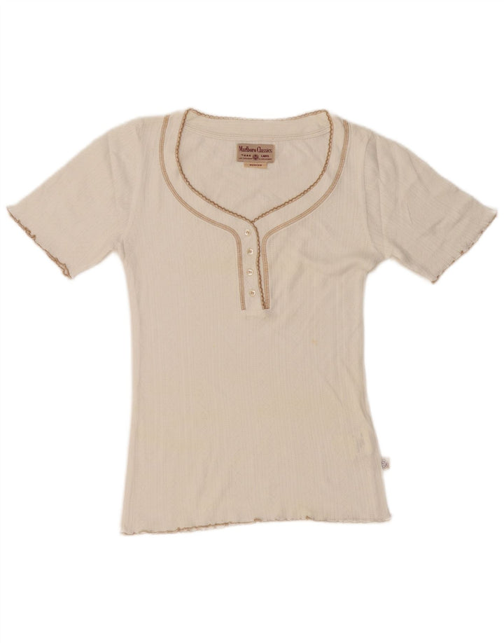 Marlboro Classics Damen T-Shirt Top UK 12 Medium Off White Baumwolle