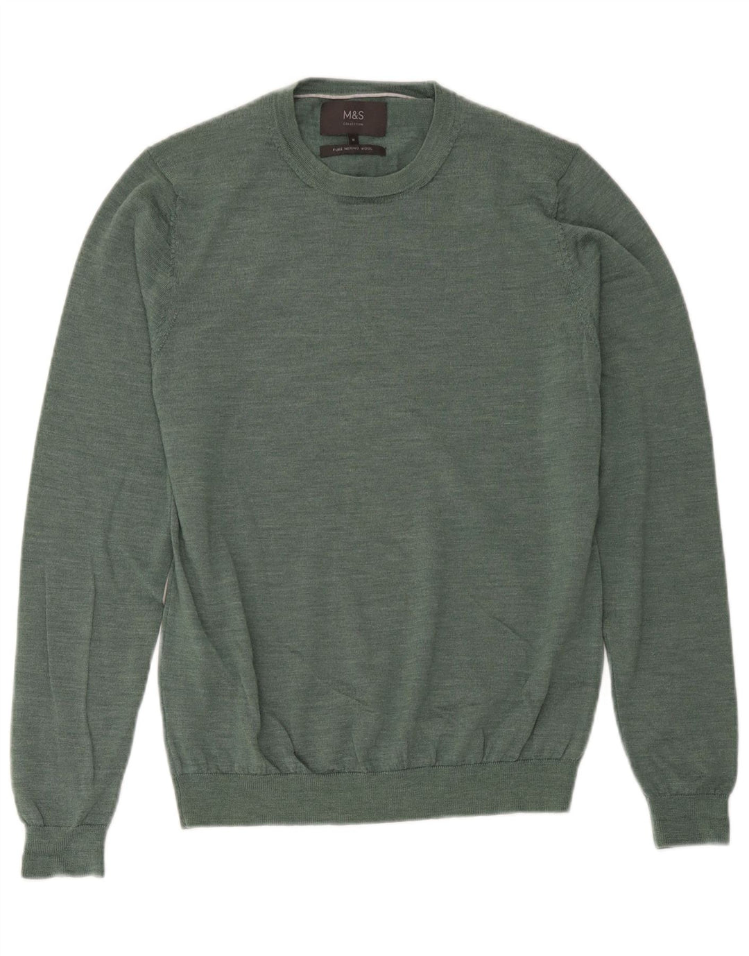 Marks & Spencer Herren-Pullover mit Rundhalsausschnitt, Mittelgrüne Merinowolle