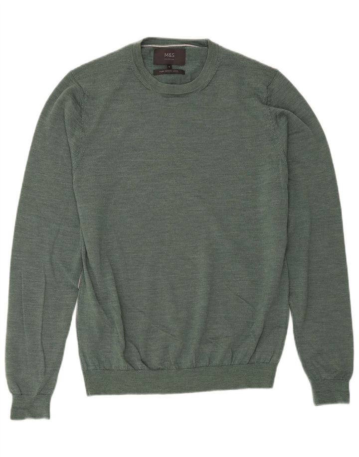 Marks & Spencer Herren-Pullover mit Rundhalsausschnitt, Mittelgrüne Merinowolle