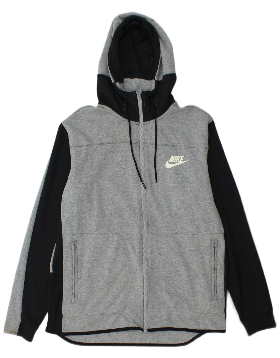 NIKE Herren-Kapuzenpullover mit Reißverschluss, mittelgraue Colourblock-Baumwolle
