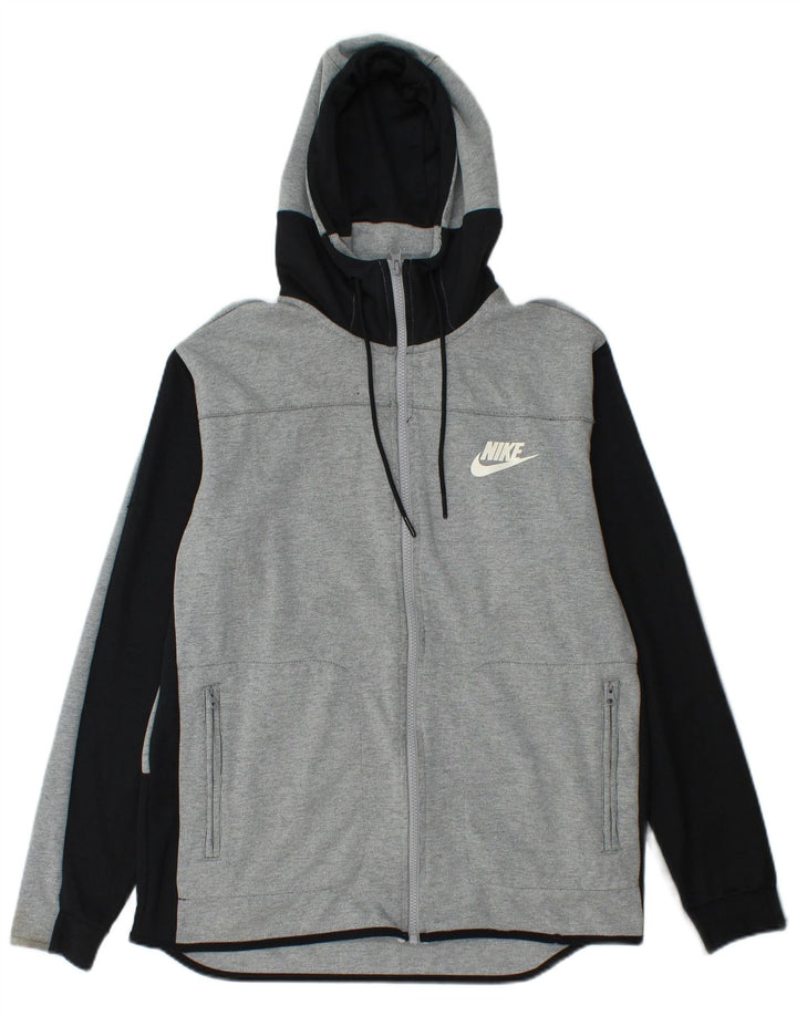 NIKE Herren-Kapuzenpullover mit Reißverschluss, mittelgraue Colourblock-Baumwolle