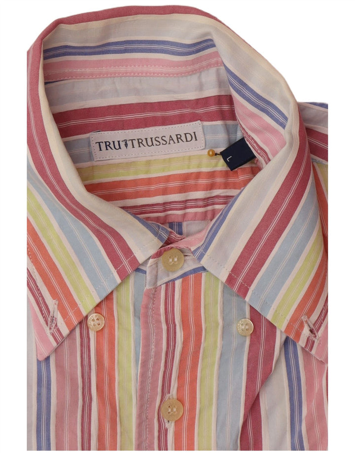 Trussardi Herren-Kurzarmhemd, groß, mehrfarbig, gestreift