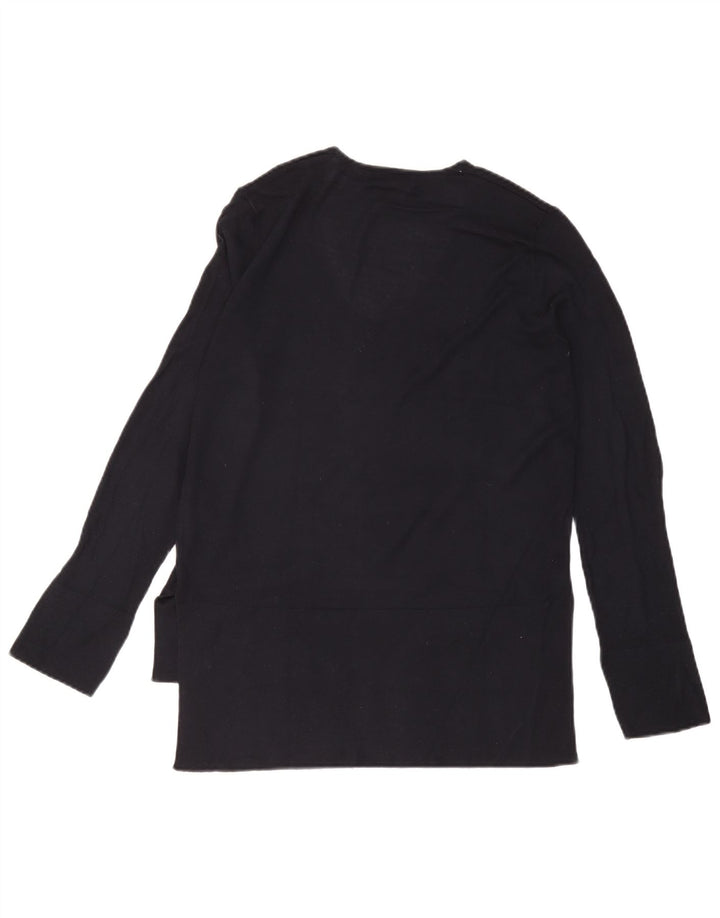 Zara Damen Top Langarm UK 14 Medium Marineblau Viskose