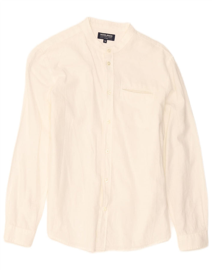 Woolrich Damenhemd UK 12 Mittelweiße Baumwolle
