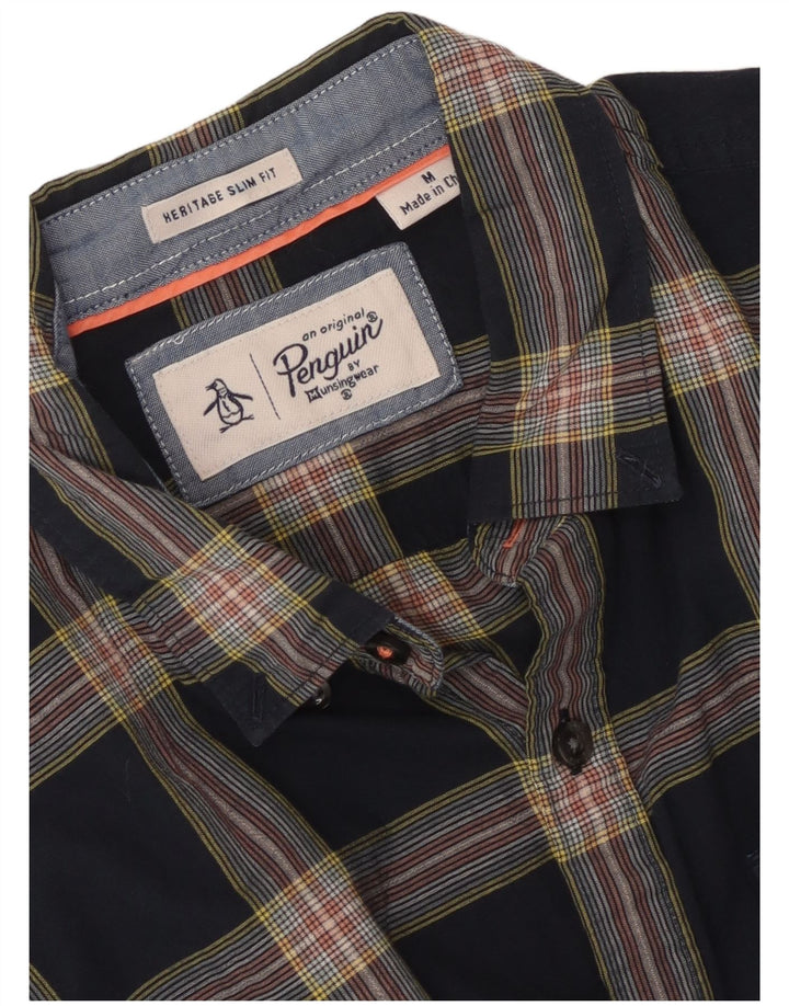 Penguin Herren Heritage Slim Fit Kurzarmhemd Mittelblau kariert