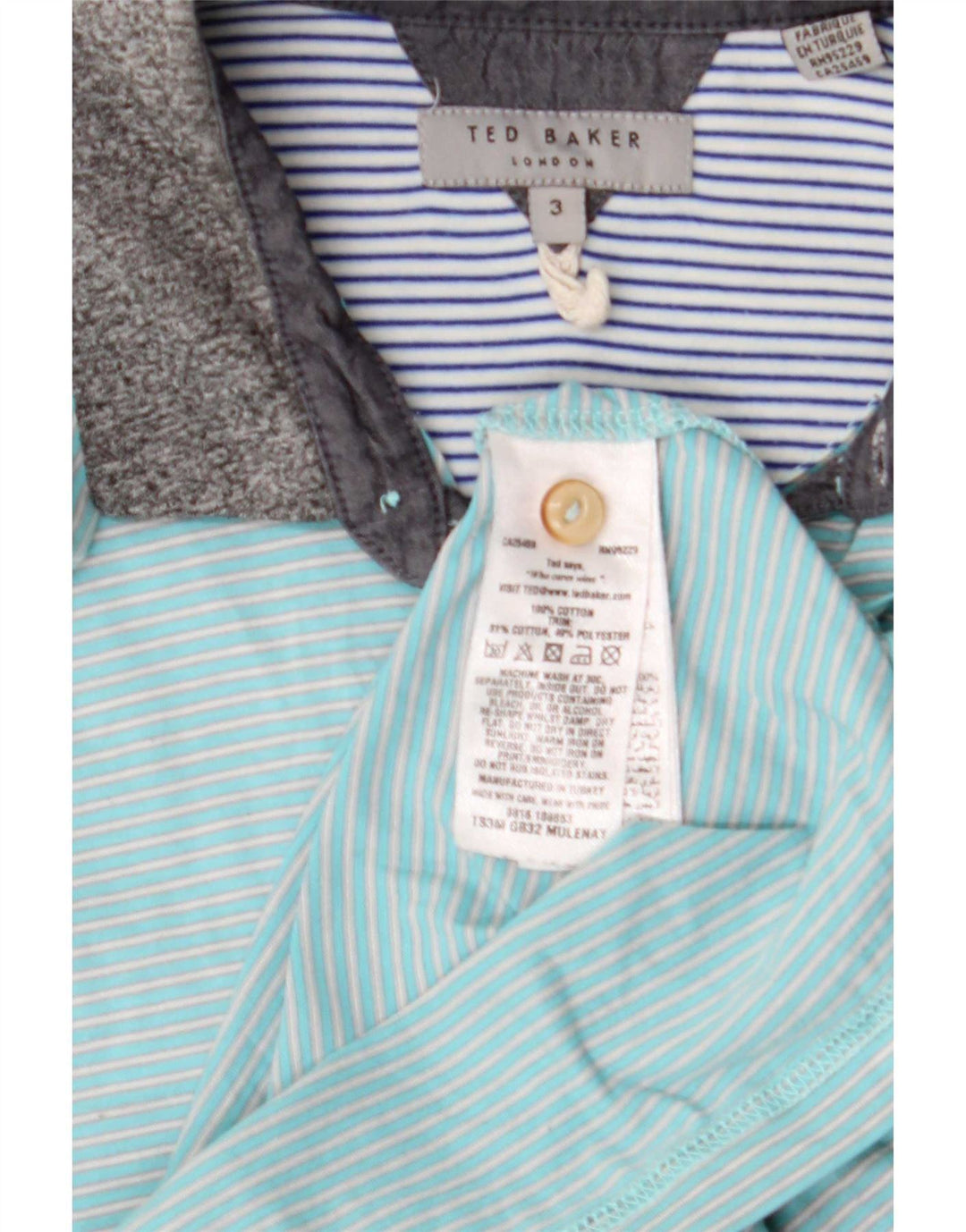 Ted Baker Herren-Poloshirt, Größe 3, mittelblau gestreift, Baumwolle
