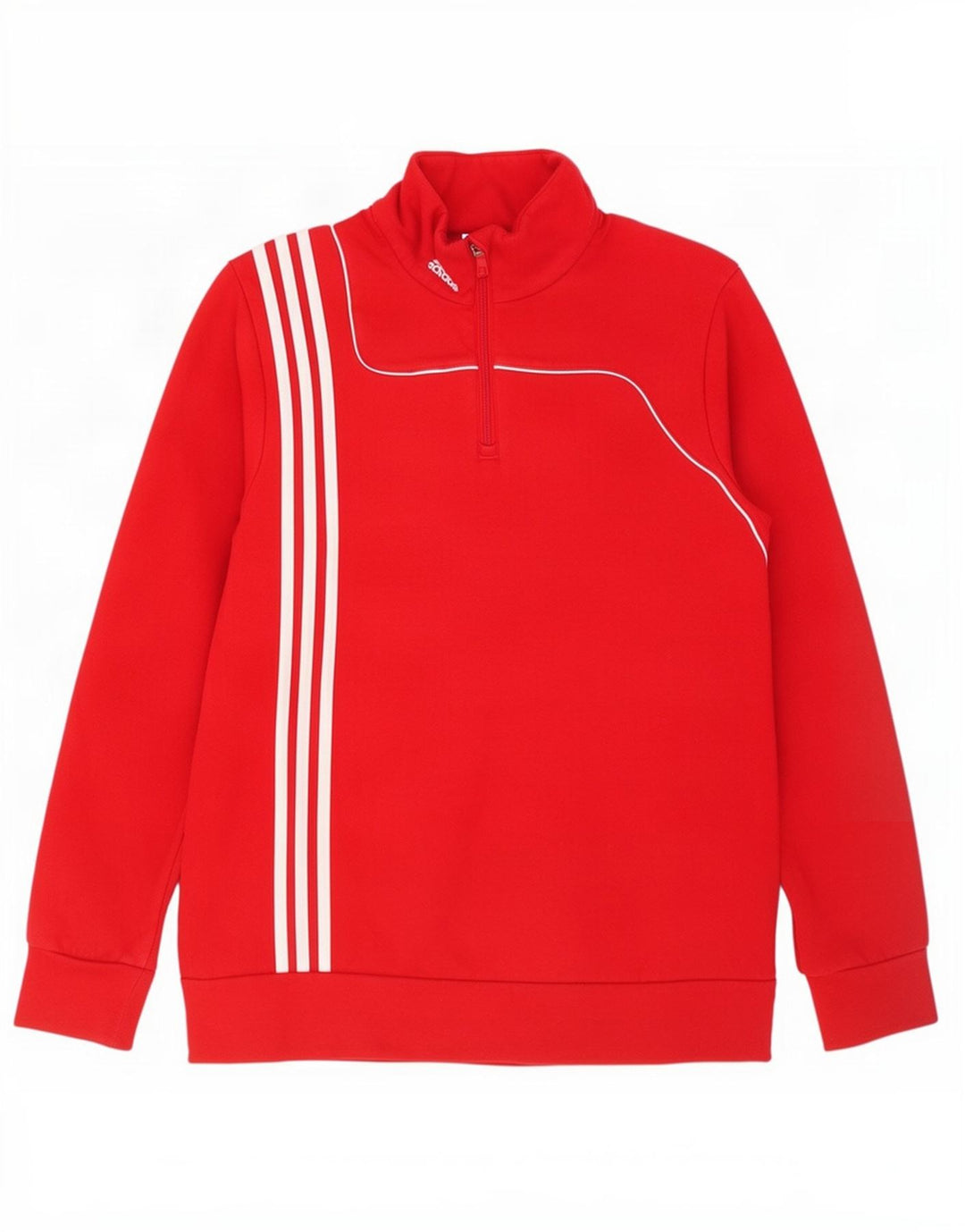 Adidas Herren-Sweatshirt mit Reißverschluss am Hals, mittelrote Baumwolle