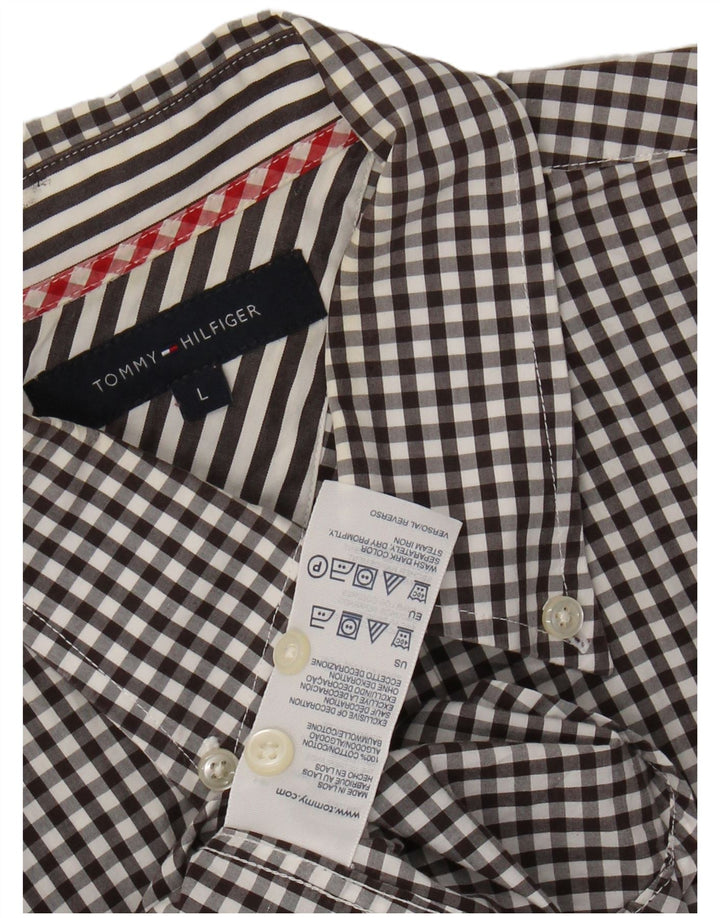 Tommy Hilfiger Herrenhemd, groß, schwarze Gingham-Baumwolle