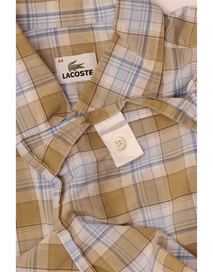 Lacoste Herren Kurzarmhemd Größe 44 XL Khaki Check Baumwolle