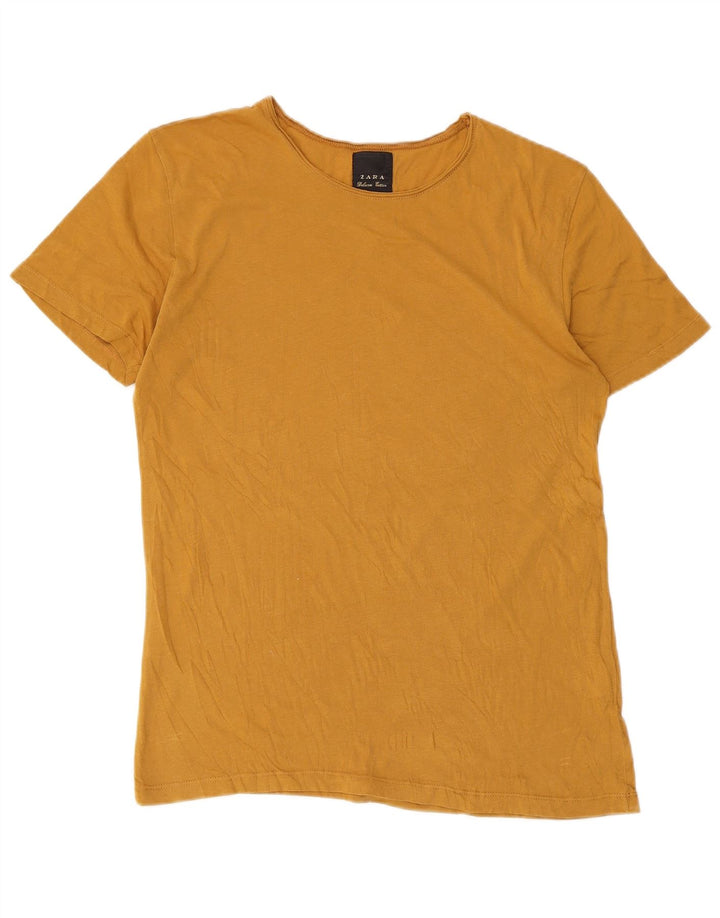 Zara Damen T-Shirt Top UK 12 Mittelgelb Baumwolle