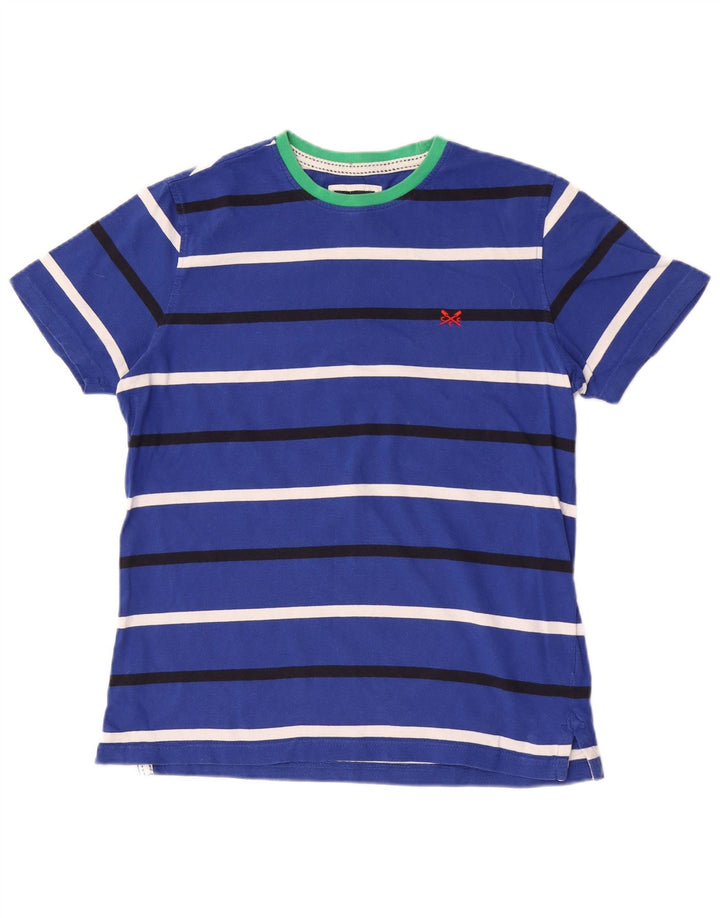 Crew Clothing Herren-T-Shirt-Oberteil aus mittelblauer, gestreifter Baumwolle