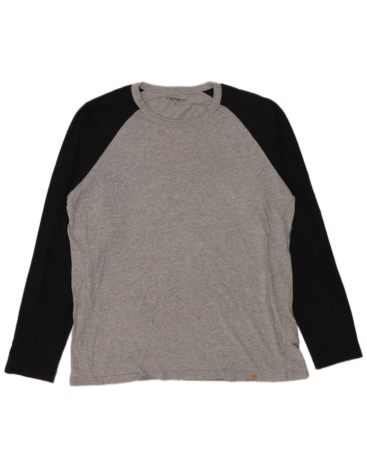Carhartt Herren-Oberteil, langärmelig, groß, graue Farbblock-Baumwolle