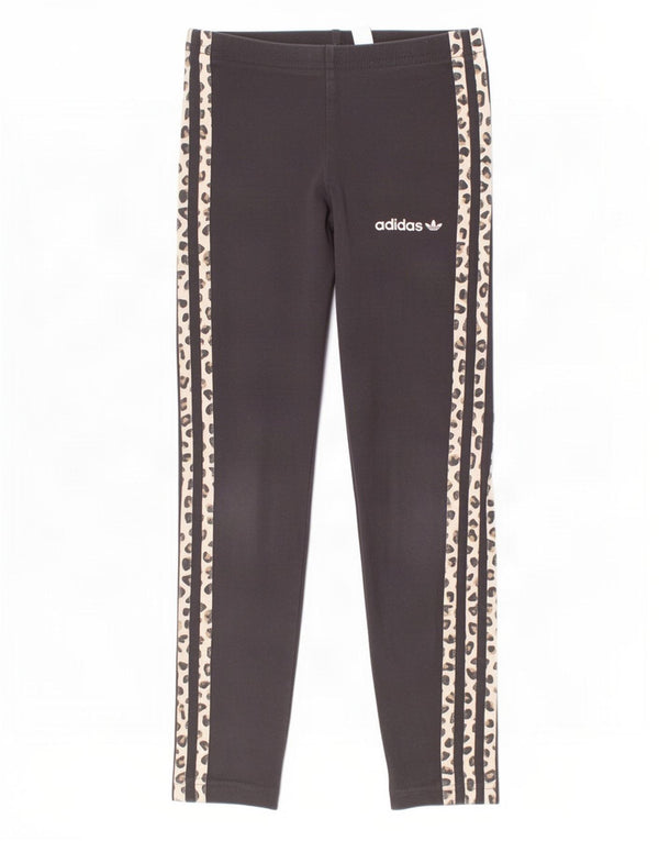 Adidas Leggings für Mädchen, 7–8 Jahre, schwarze Baumwolle mit Animal-Print