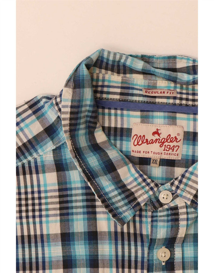 Wrangler Herren-Hemd, kurzärmelig, reguläre Passform, 2XL, blau kariert, Baumwolle