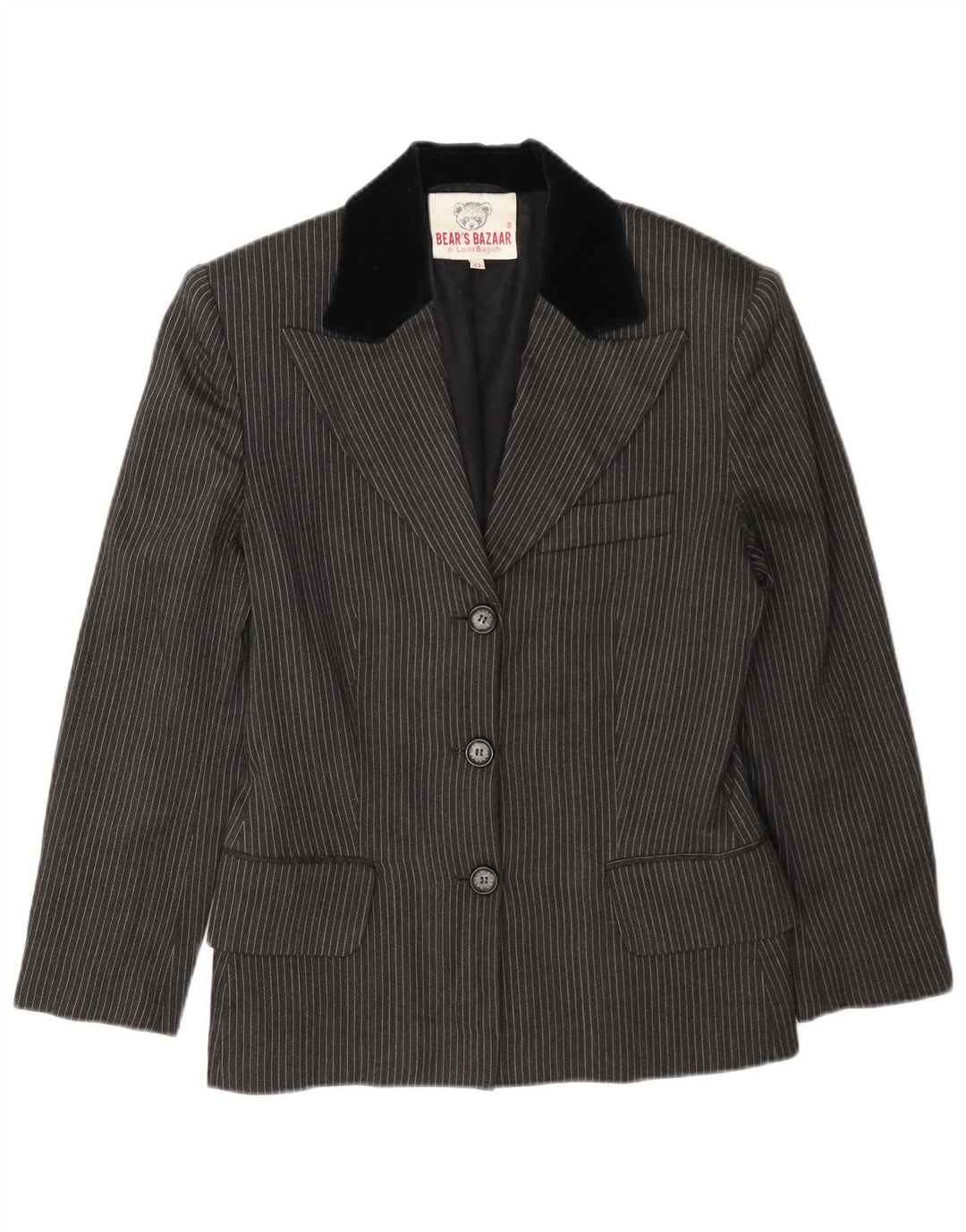 Laura Biagiotti Damen 3-Knopf-Blazerjacke IT 42 Mittelgrauer Nadelstreifen