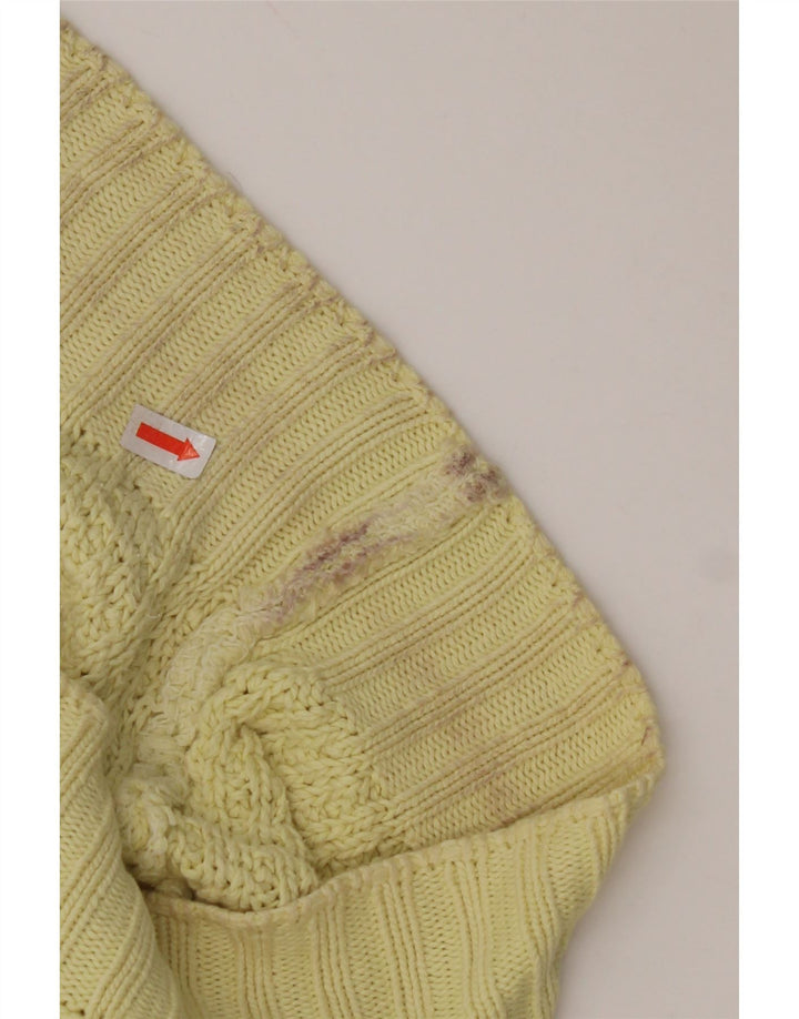 BENETTON Damen-Pullover mit Rundhalsausschnitt, Größe 50, XL, gelbe Baumwolle