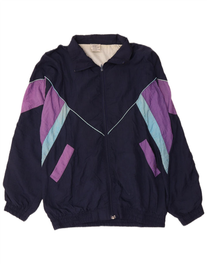 Vintage Herren Trainingsanzug Top Jacke XL Marineblau Colourblock Polyamid