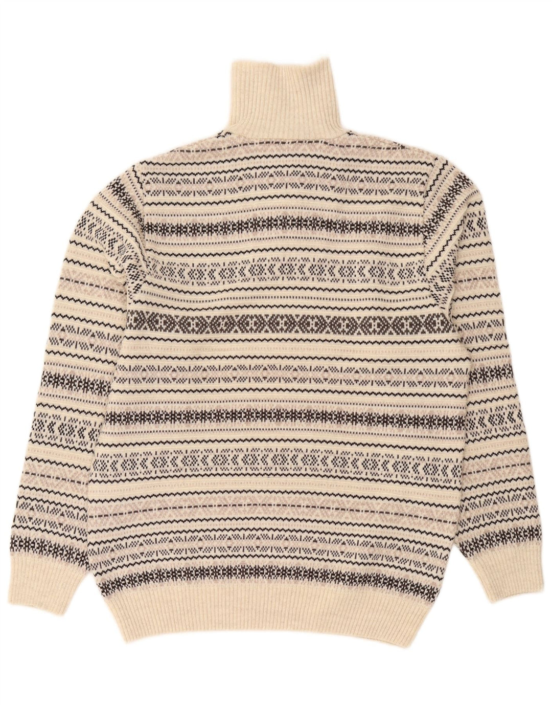 Jim Spencer Herren-Pullover mit Reißverschluss am Hals, Mittelbeige, Fair-Isle-Wolle