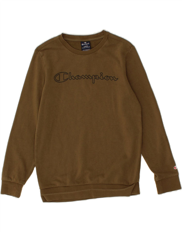 CHAMPION Boys Graphic Sweatshirt Jumper 11-12 Years Khaki Cotton Vintage Champion and Second-Hand Champion from Messina Hembry 