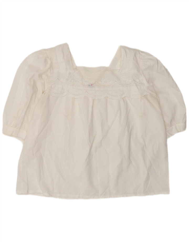 Vintage Damen Bluse Top UK 16 Großes weißes Blumenmuster
