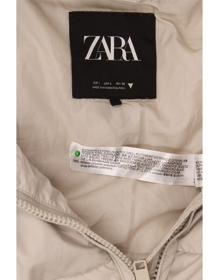 Zara Damen-Jacke mit Kapuze, wattiert, UK 16, Größe L, Weiß, Polyester