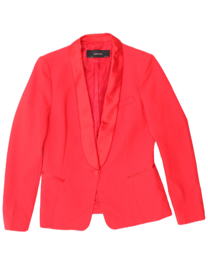 ZARA Damen 1-Knopf-Blazer-Jacke, UK 14, großes rotes Polyester