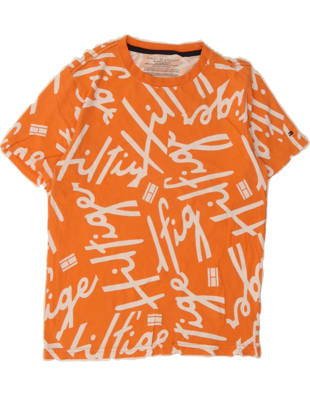TOMMY HILFIGER Boys Graphic T-Shirt Top 12-13 Years Medium Orange Vintage Tommy Hilfiger and Second-Hand Tommy Hilfiger from Messina Hembry 