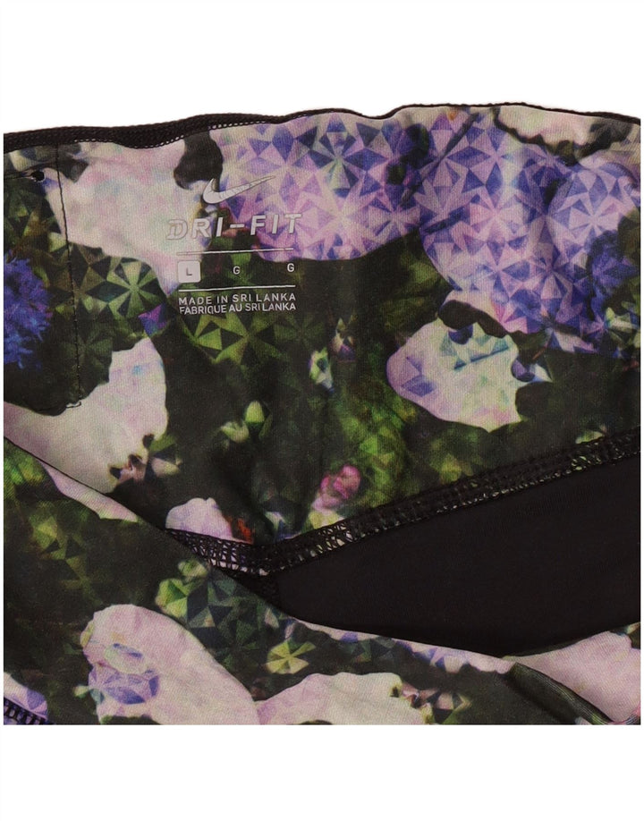 Nike Damen Dri Fit Capri Leggings UK 14 Large Black Floral
