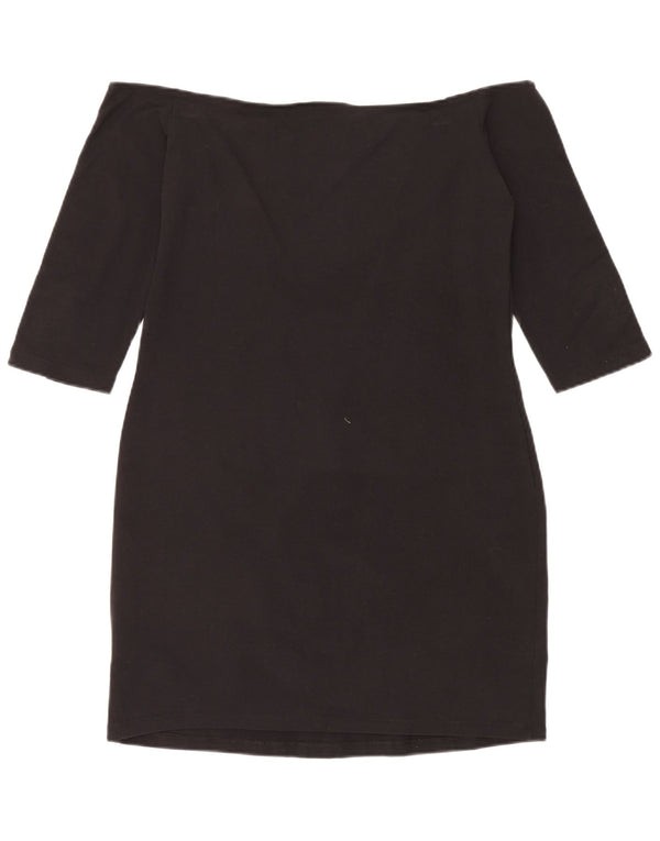 Adidas Damen 3/4-Ärmel schulterfreies Kleid UK 18 XL Schwarz Baumwolle Sport
