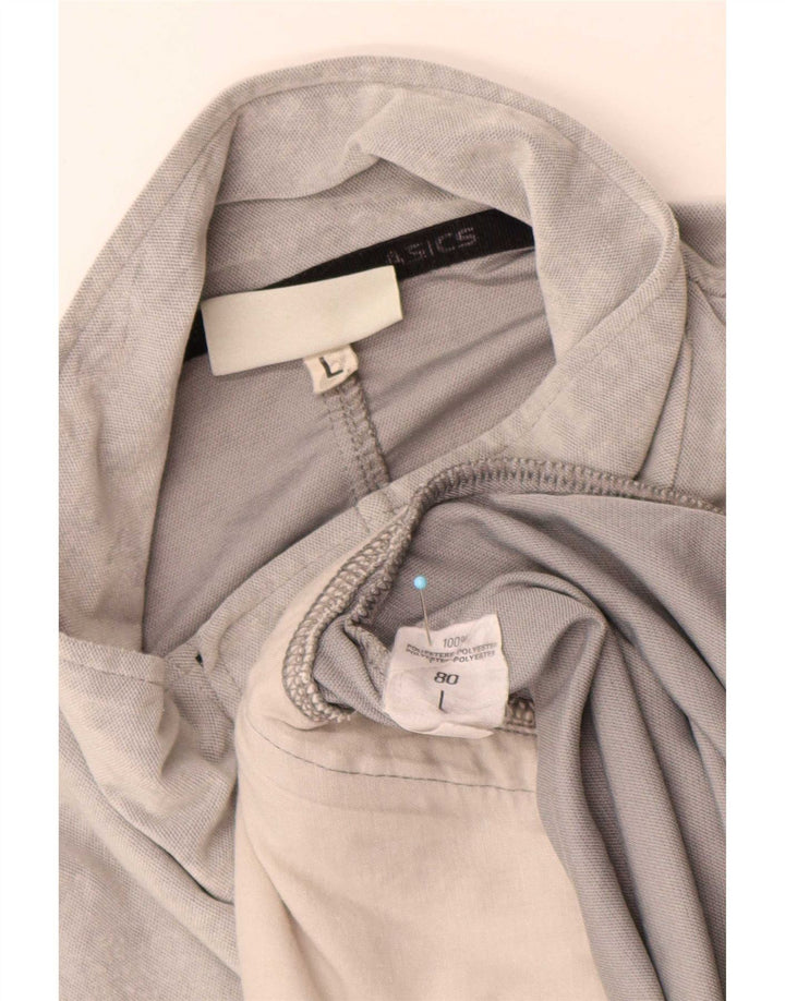 Asics Herren Velours-Trainingsanzug-Topjacke, großes grau gestreiftes Polyester