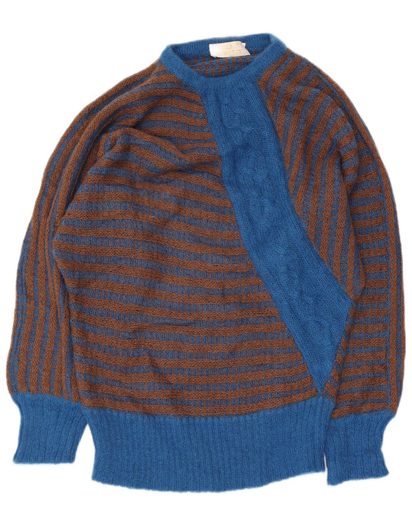 Vintage Damen Rundhalspullover Pullover UK 16 Großer blau gestreifter Mohair