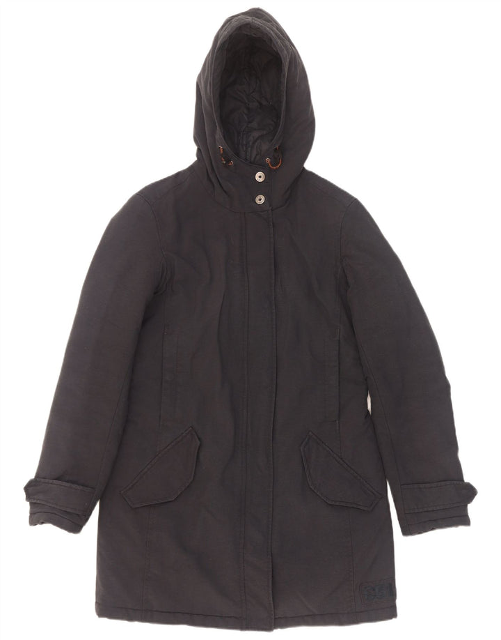 Vintage Damen Kapuzenparkajacke UK 14 Medium Schwarz Polyamid