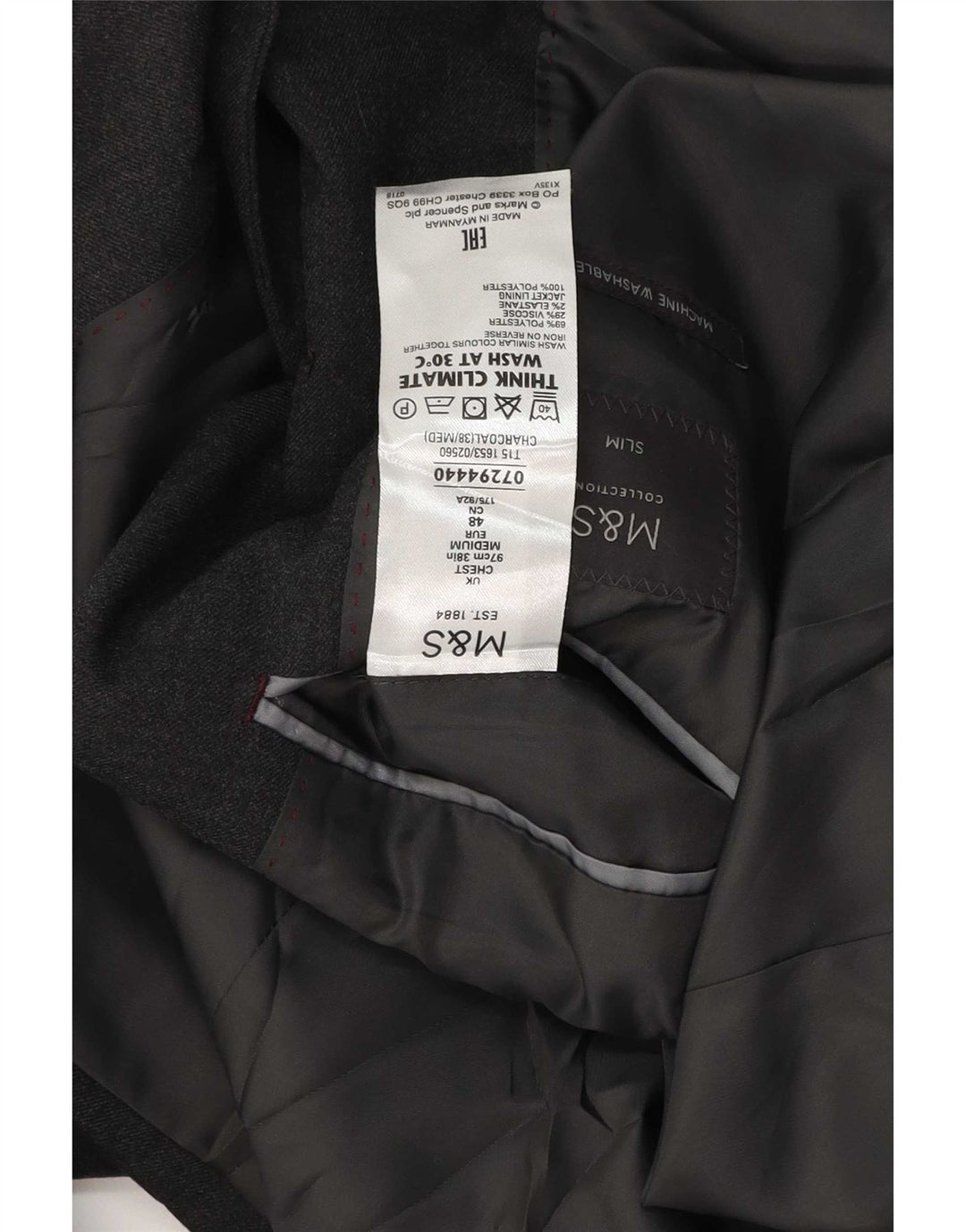 Marks & Spencer Herren-Blazer mit 2 Knöpfen, schmale Passform, UK 38, mittelgraue Wolle