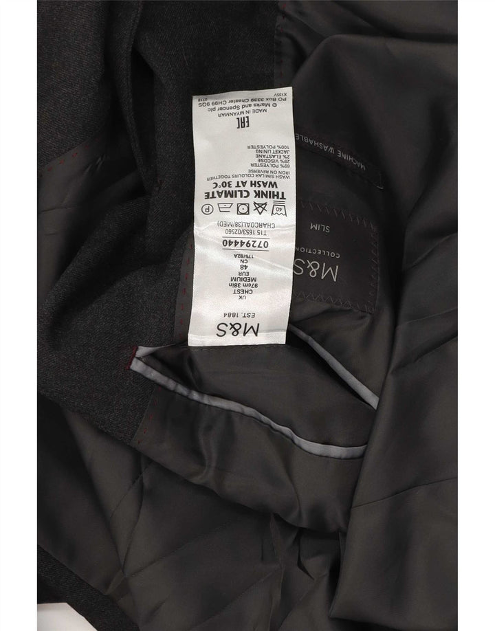 Marks & Spencer Herren-Blazer mit 2 Knöpfen, schmale Passform, UK 38, mittelgraue Wolle