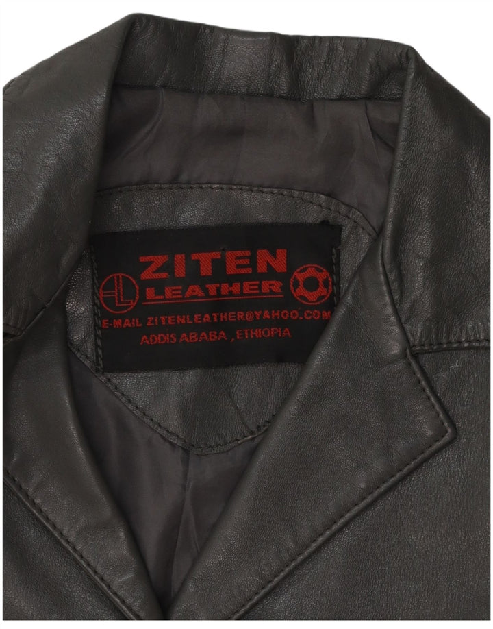 Vintage Damen Crop 3 Knopf Leder Blazer Jacke UK 8 Kleines graues Leder