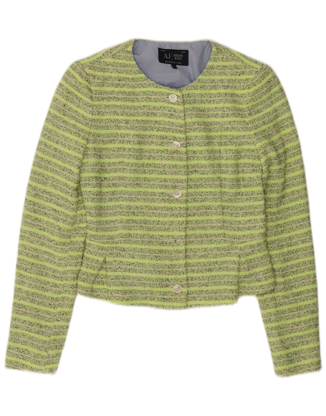 ARMANI JEANS Damen Crop 5 Button Blazer Jacke IT 42 Mittelgrün gestreift