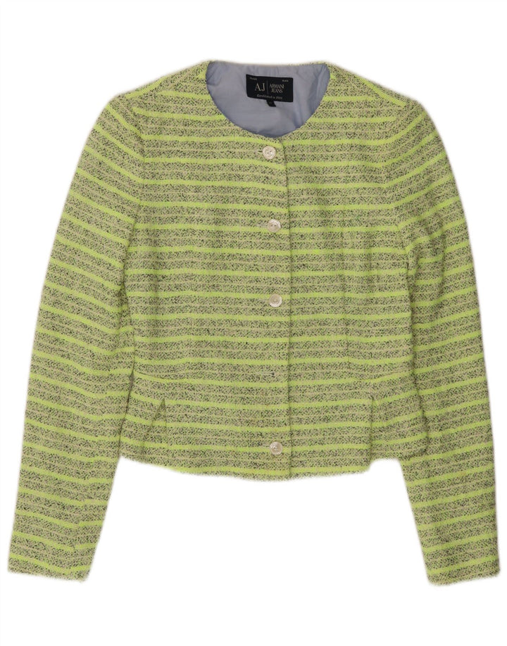 ARMANI JEANS Damen Crop 5 Button Blazer Jacke IT 42 Mittelgrün gestreift