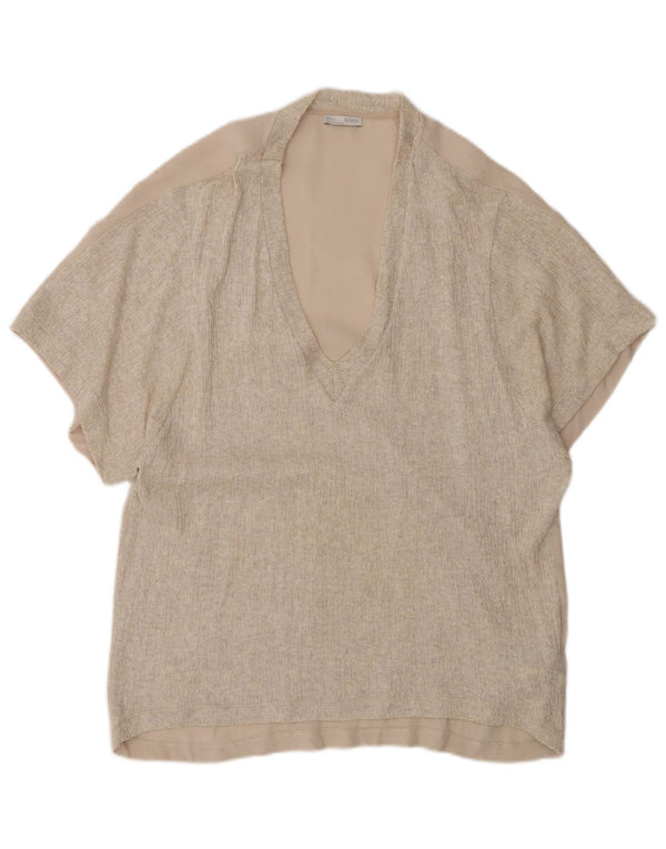 Zara Damen Übergroßes Tunika-Oberteil UK 10 Small Beige Polyester