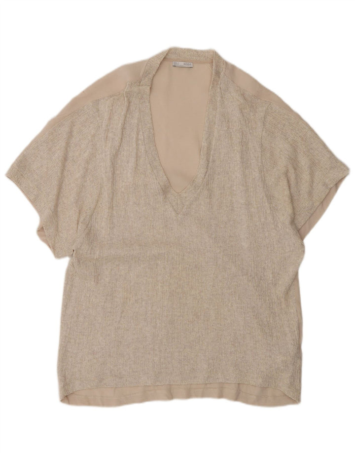 Zara Damen Übergroßes Tunika-Oberteil UK 10 Small Beige Polyester