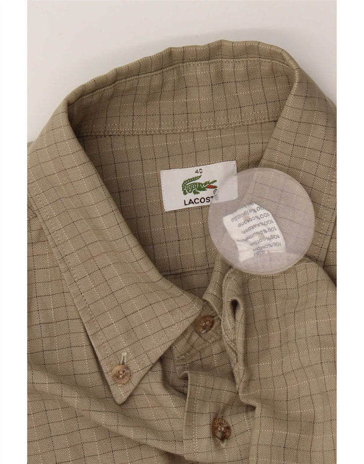 Lacoste Herrenhemd Größe 40 Mittelbeige karierte Baumwolle
