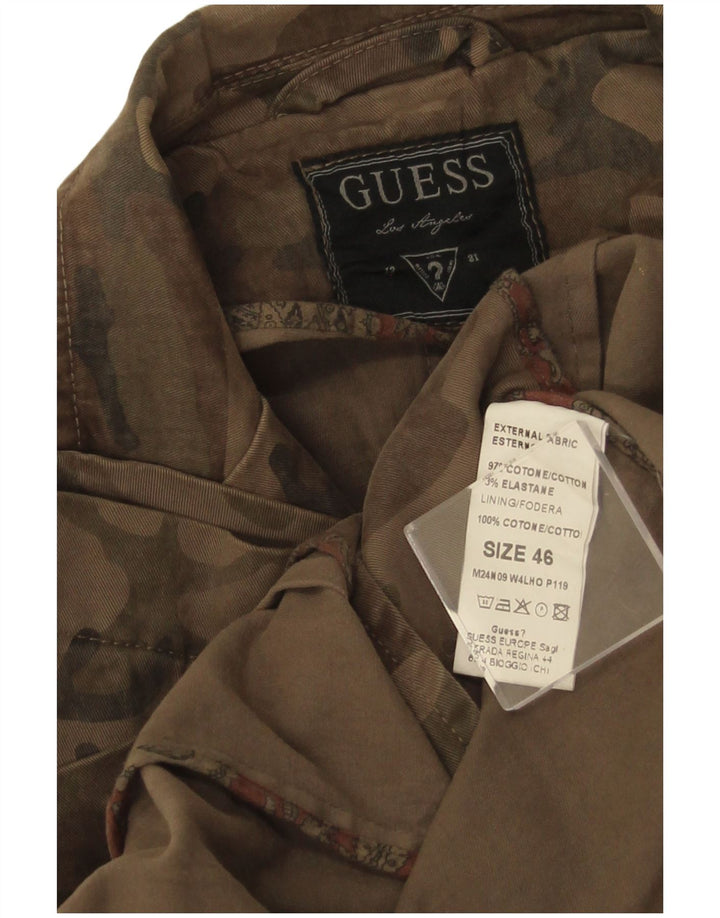 Guess Herren-Blazer mit 3 Knöpfen, IT 46, kleine braune Camouflage-Baumwolle