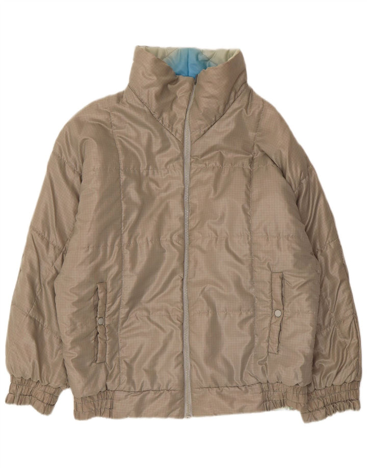 Vintage Damen Wattierte Jacke UK 14 Mittelblau Chevron Synthetik