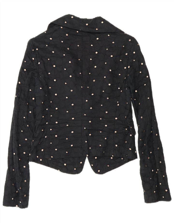 Benetton Womens Crop 2 Button Blazer Jacke IT 42 Medium Black Spotted
